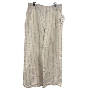 Scoop Women's Cream Linen Wide Leg Pants with Black Pinstripe | Size 8 | NWT